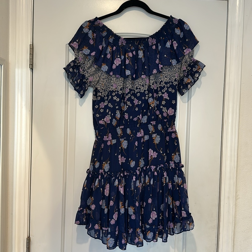 Misa Los Angeles Blue Floral Ruffle Darci Dress Sz S - Picture 8 of 9